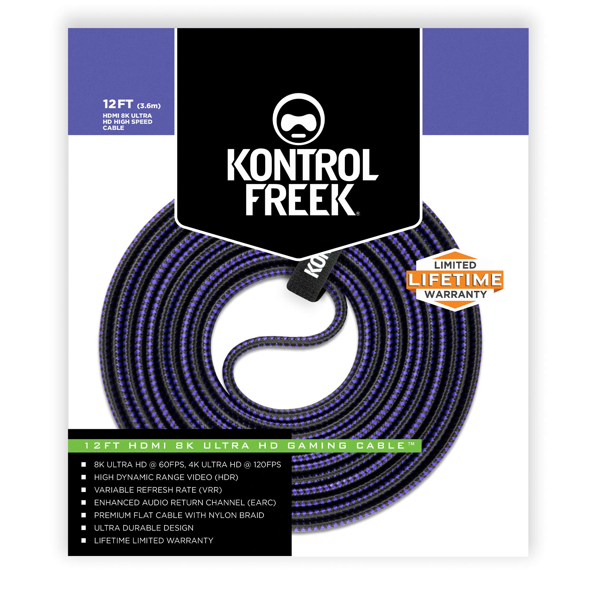 KontrolFreek 12FT (3.6m) HDMI 8K Ultra Gaming Cable Supports Ethernet, 3D, Audio Return Channel (ARC), High Dynamic Range Video and 8K Ultra HD @ 60 FPS- Black and Purple - Image 6